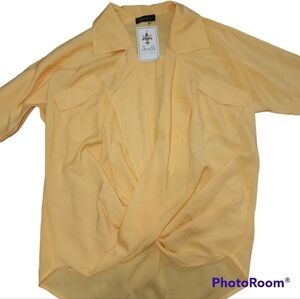 NWT KDL Signature Blouse Yellow Small Twist Front Long Sleeves Lightweight